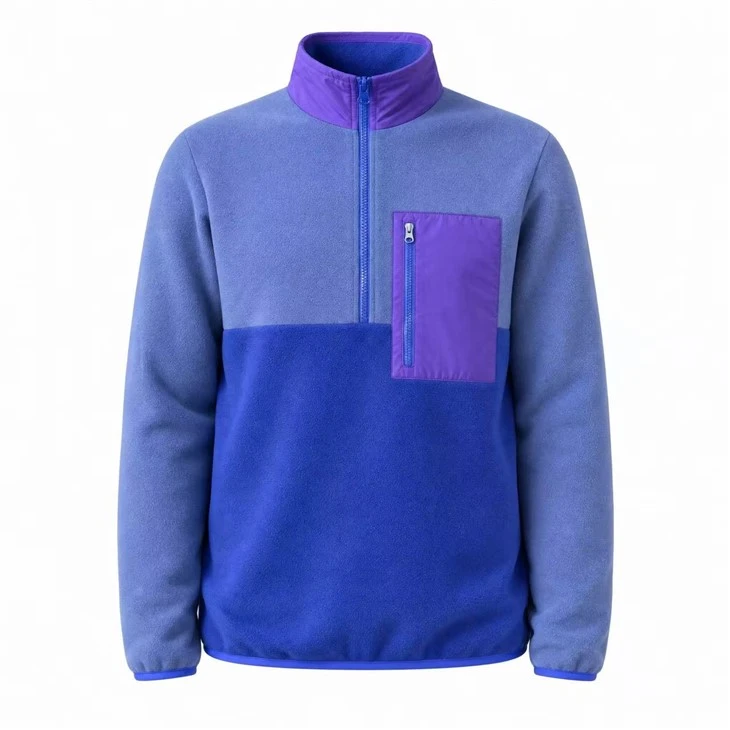 Pulover din micro polar reciclat cu fermoar 1/4 Color-Block